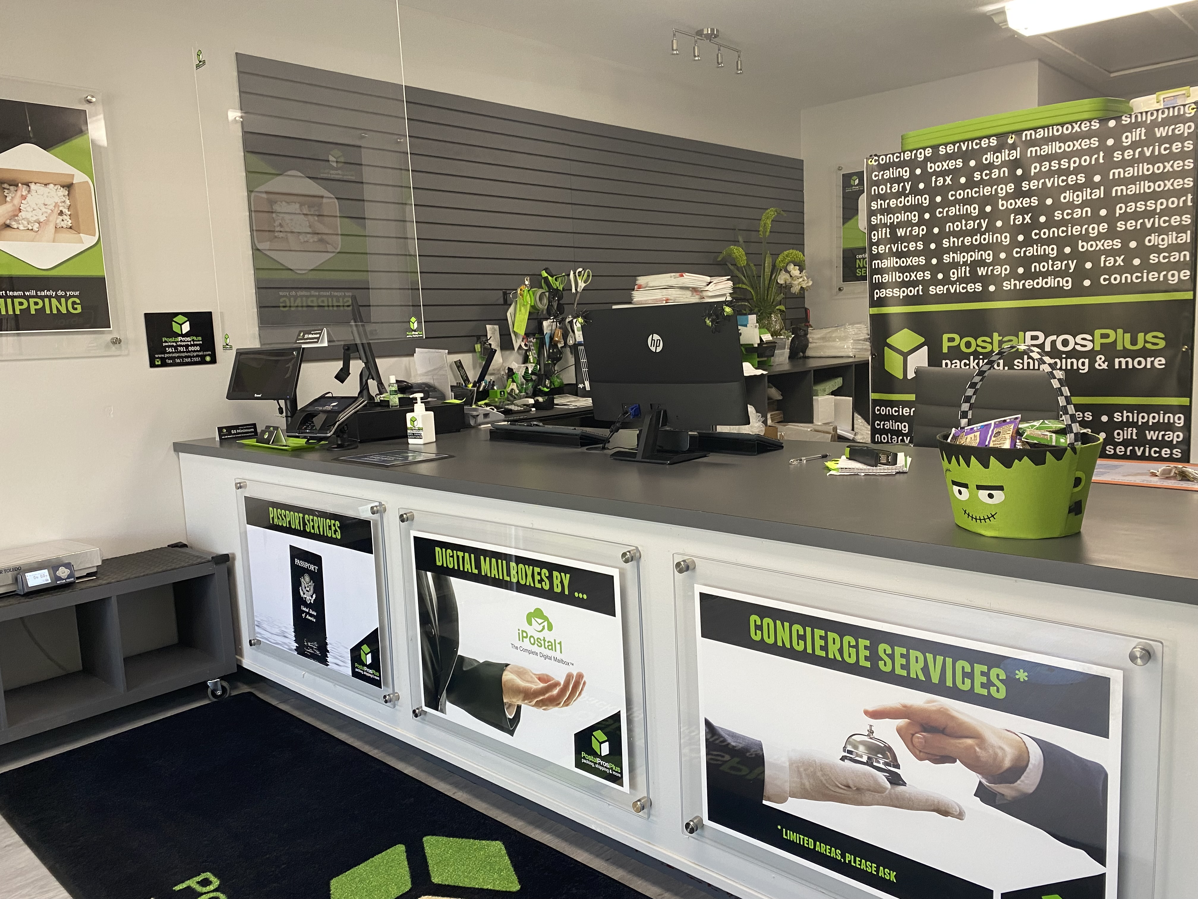 Postal Pros Plus storefront and shipping counter